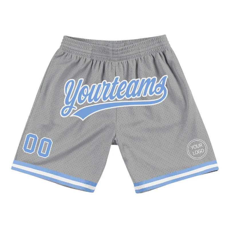 Men's basketball shorts bold-team -Custom Gray Light Blue-White Authentic Throwback Basketball Shorts