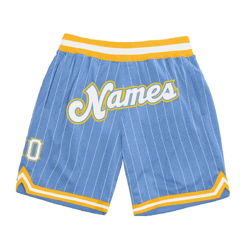 Men's basketball shorts dynamic-bold -Custom Light Blue White Pinstripe White-Gold Authentic Basketball Shorts