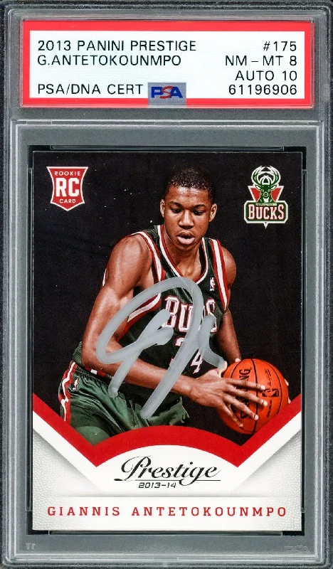 Men's basketball card sport deal -Giannis Antetokounmpo Autographed 2013 Panini Prestige Rookie Card #175 Milwaukee Bucks PSA 8 Auto Grade Gem Mint 10 PSA/DNA #61196906