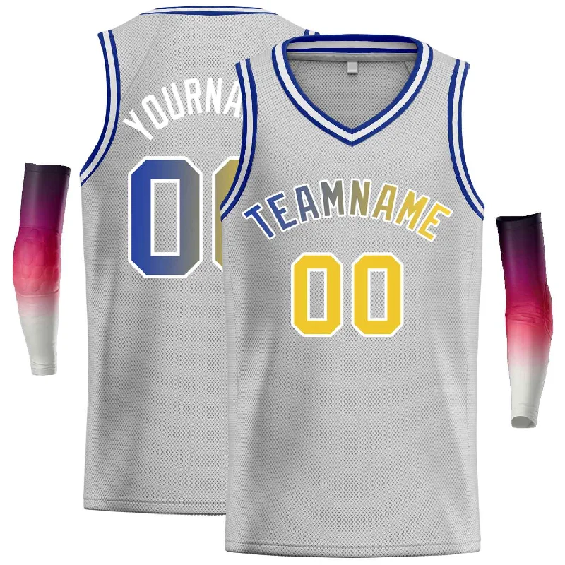 Men's basketball uniform team kit -Custom Gray Royal-White Classic Tops Men Casual Basketball Jersey