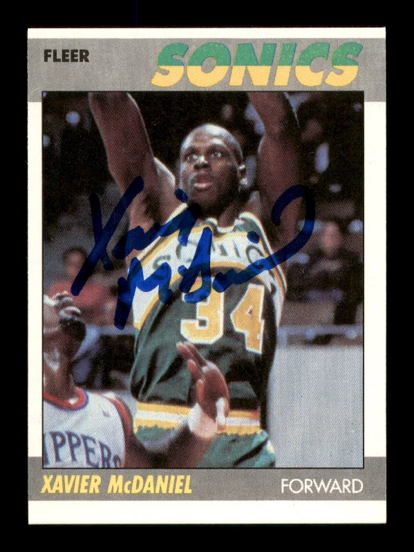 Men's basketball card player kit -Xavier McDaniel Autographed 1987 Fleer Card #73 Seattle Supersonics Stock #205257