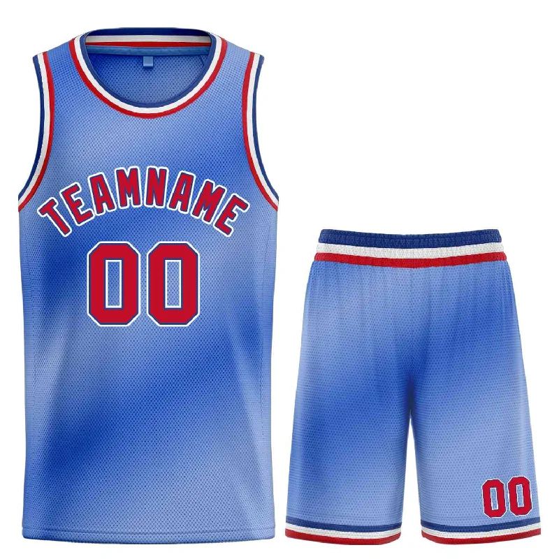 Men's basketball uniform custom ensemble -Custom Light Blue Red-Blue Bull Gradient Fashion Sets Basketball Jersey