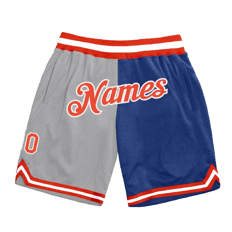 Men's basketball shorts quick-bold -Custom Gray Orange-Royal Authentic Throwback Split Fashion Basketball Shorts