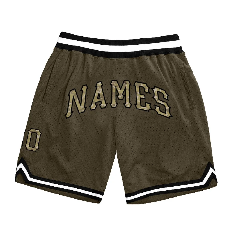 Men's basketball shorts rugged-elite -Custom Olive Camo-Black Authentic Throwback Salute To Service Basketball Shorts