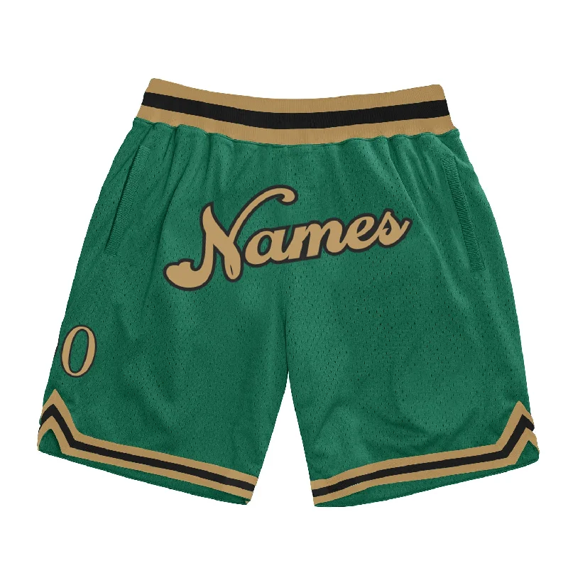 Men's basketball shorts hybrid-style -Custom Kelly Green Old Gold-Black Authentic Throwback Basketball Shorts