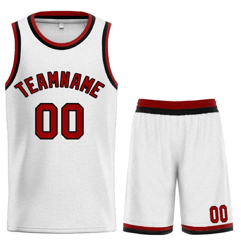 Men's basketball uniform training gear -Custom White Maroon-Black Classic Sets Curved Basketball Jersey