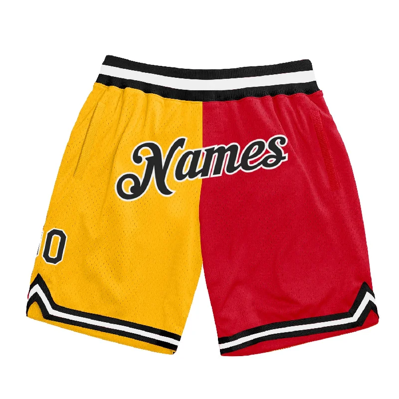 Men's basketball shorts lightweight-elite -Custom Gold Black-Red Authentic Throwback Split Fashion Basketball Shorts