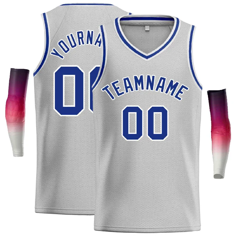 Men's basketball uniform lightweight set -Custom Gray Royal-White Classic Tops Men Casual Basketball Jersey