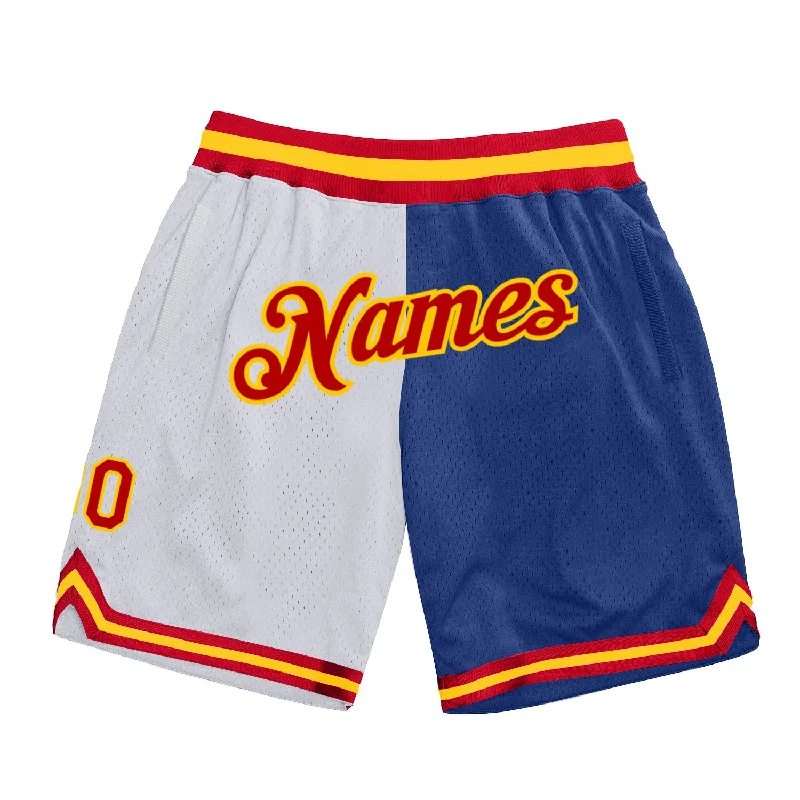 Men's basketball shorts active-bold -Custom Gray Red-Royal Authentic Throwback Split Fashion Basketball Shorts