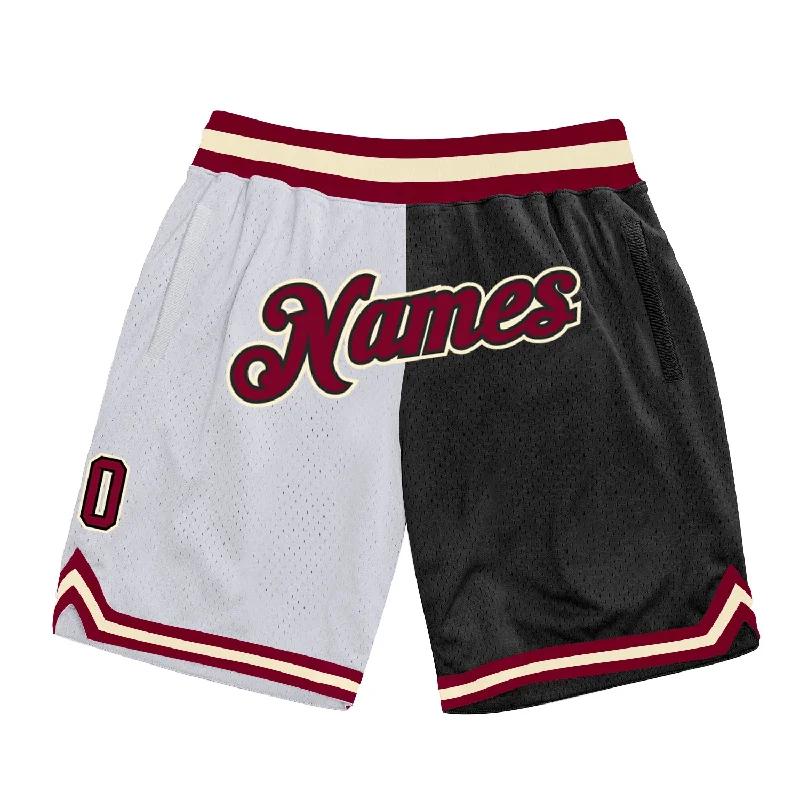 Men's basketball shorts relaxed-dynamic -Custom White Maroon-Black Authentic Throwback Split Fashion Basketball Shorts