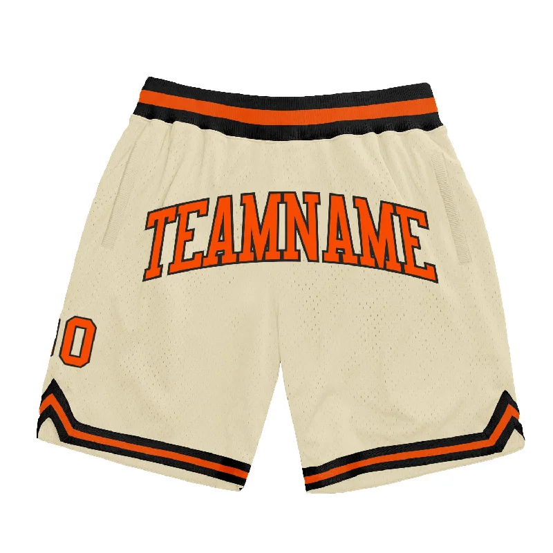 Men's basketball shorts stretch-pro -Custom Cream Orange-Black Authentic Throwback Basketball Shorts