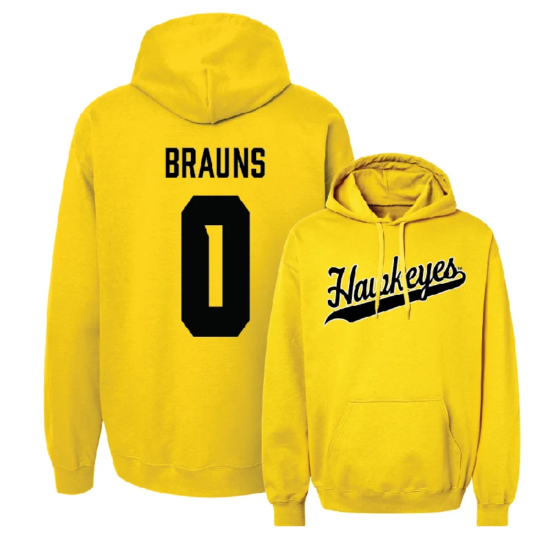 Men's hoodies sweat-proof -Gold Men's Basketball Script Hoodie - Even Brauns