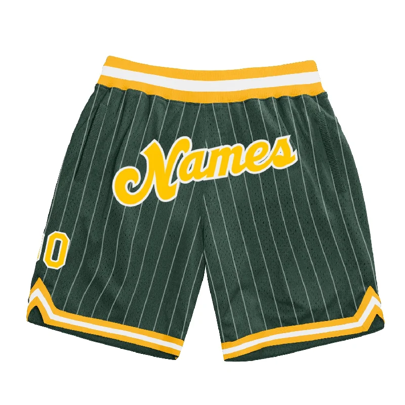 Men's basketball shorts sweat-bold -Custom Hunter Green White Pinstripe Gold-White Authentic Basketball Shorts