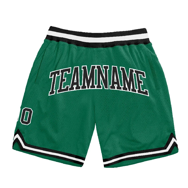 Men's basketball shorts rugged-sleek -Custom Kelly Green Black-White Authentic Throwback Basketball Shorts