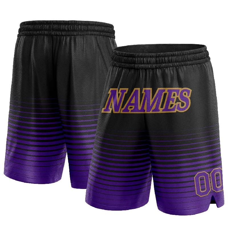 Men's basketball shorts sleek-pro -Custom Black Purple-Old Gold Pinstripe Fade Fashion Authentic Basketball Shorts