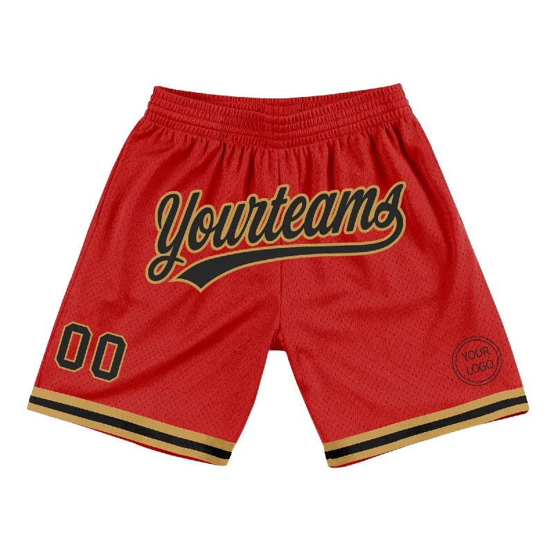 Men's basketball shorts elite-performance -Custom Red Black-Old Gold Authentic Throwback Basketball Shorts