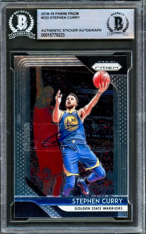 Men's basketball card official license -Stephen Curry Autographed 2018-19 Panini Prizm Card #222 Golden State Warriors Beckett BAS #15779223