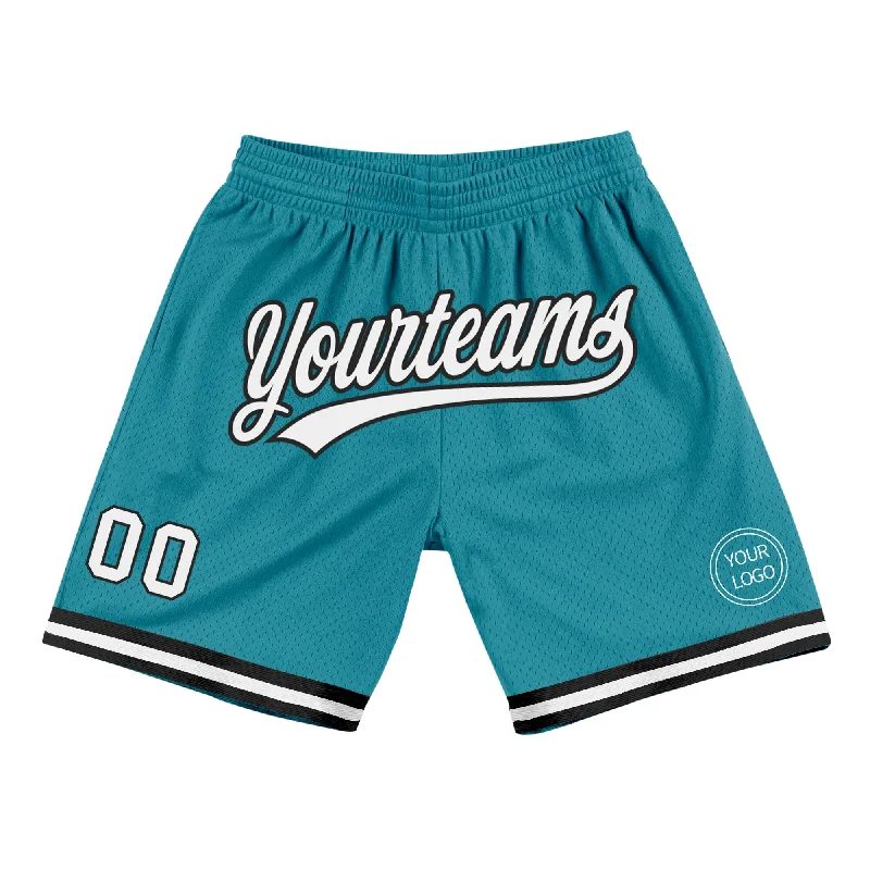 Men's basketball shorts relaxed-sleek -Custom Teal White-Black Authentic Throwback Basketball Shorts