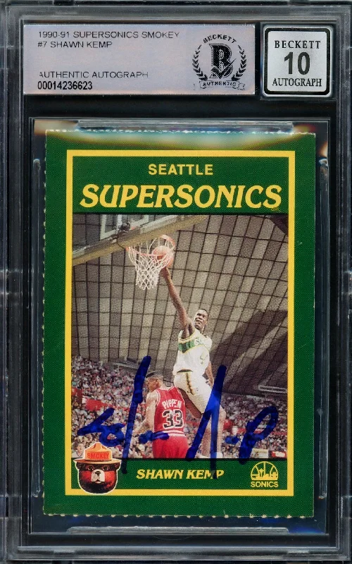 Men's basketball card rare autograph -Shawn Kemp Autographed 1990 Smokey The Bear Rookie Card #7 Seattle Super Sonics Auto Grade Gem Mint 10 Beckett BAS #14236623