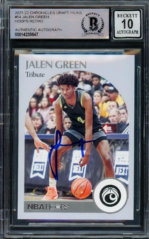 Men's basketball card lightweight deck -Jalen Green Autographed 2021-22 Hoops Tribute Rookie Card #54 Houston Rockets Auto Grade Gem Mint 10 Beckett BAS #14235647