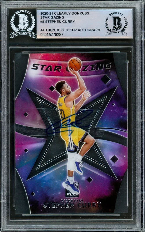 Men's basketball card bulk discount -Stephen Curry Autographed 2020-21 Donruss Clearly Star Gazing Card #8 Golden State Warriors Beckett BAS #15779387