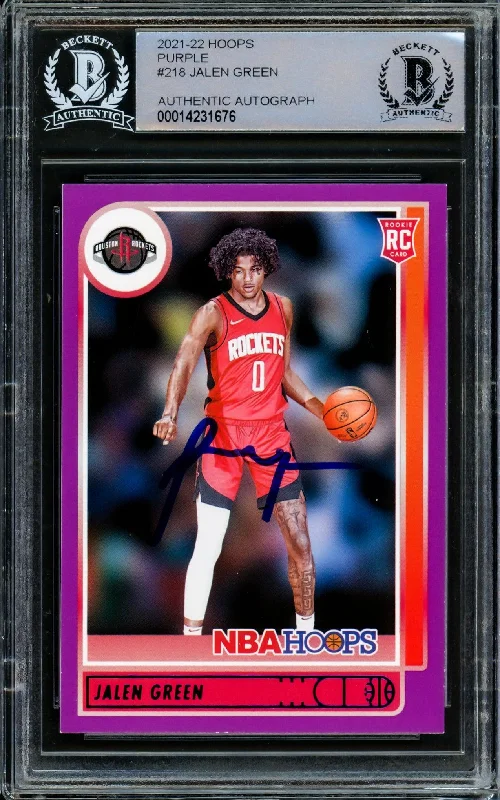 Men's basketball card lightweight card -Jalen Green Autographed 2021-22 NBA Hoops Purple Rookie Card #218 Houston Rockets Beckett BAS #14231676