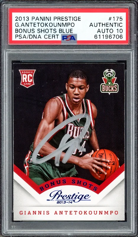 Men's basketball card limited print -Giannis Antetokounmpo Autographed 2013 Panini Prestige Rookie Card #175 Milwaukee Bucks Auto Grade Gem Mint 10 PSA/DNA #61196706