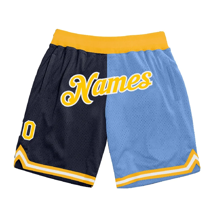 Men's basketball shorts urban-elite -Custom Navy Gold-Light Blue Authentic Throwback Split Fashion Basketball Shorts