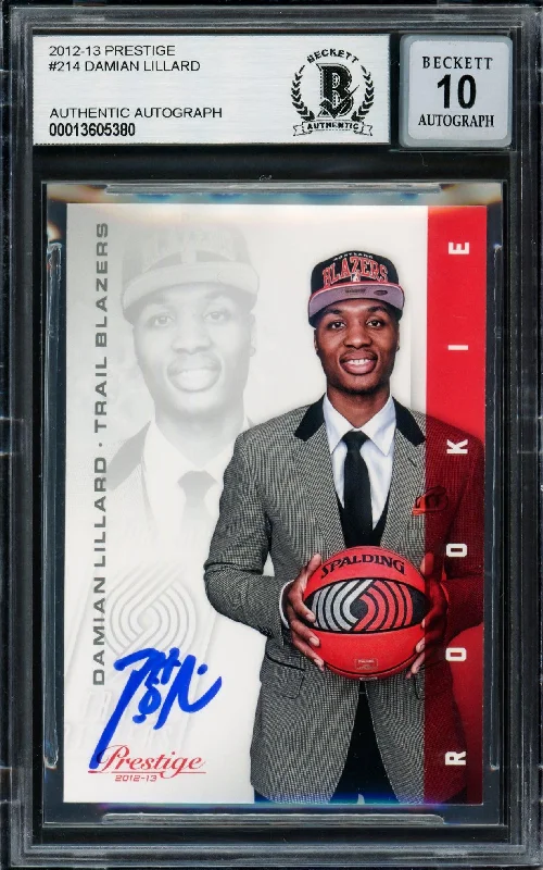 Men's basketball card lightweight kit -Damian Lillard Autographed 2012-13 Panini Prestige Rookie Card #214 Portland Trail Blazers Auto Grade Gem Mint 10 Beckett BAS #13605380