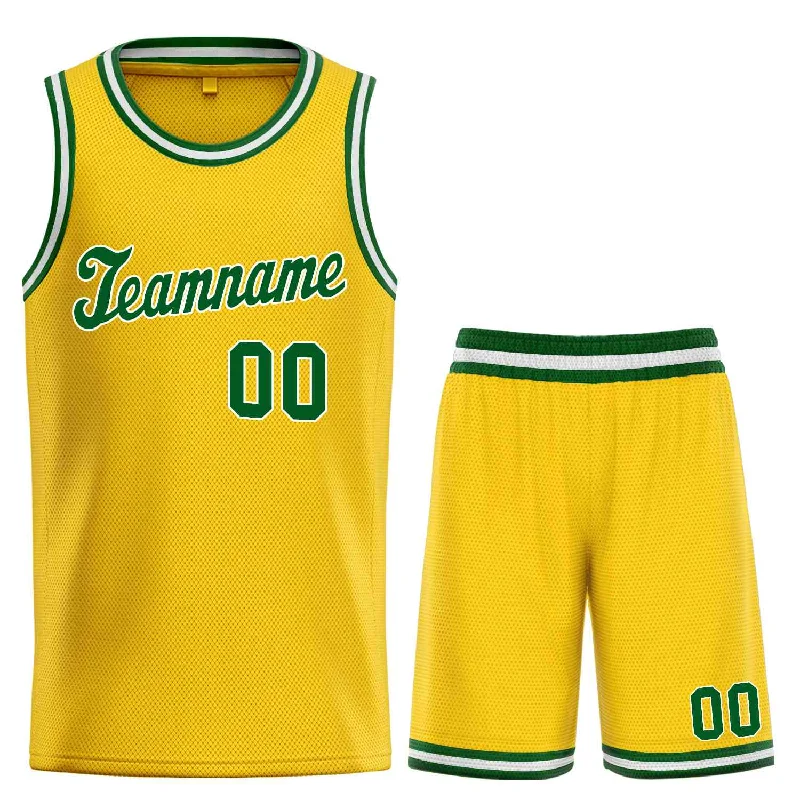 Men's basketball uniform sports kit -Custom Yellow Green-White Classic Sets Sports Uniform Basketball Jersey