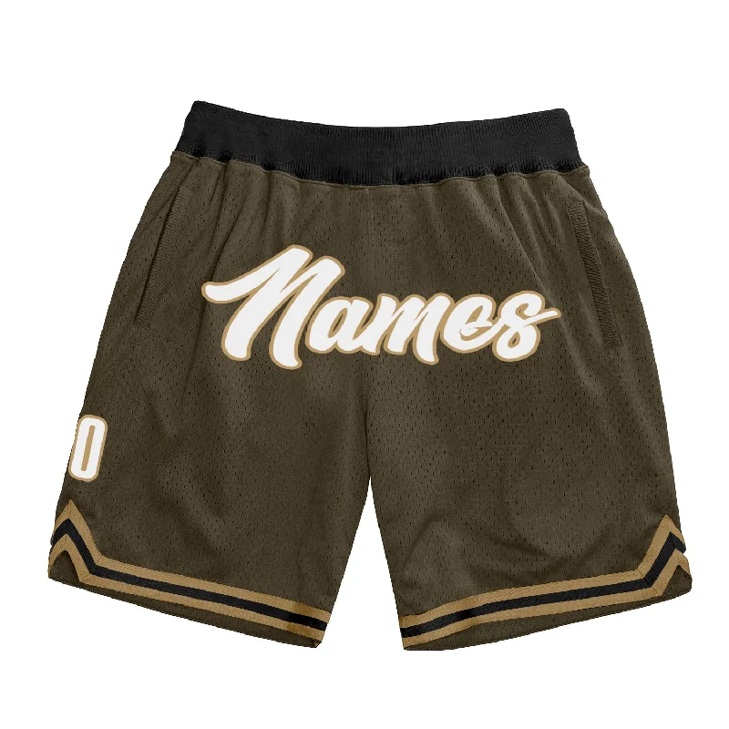 Men's basketball shorts stretch-hybrid -Custom Olive White-Old Gold Authentic Throwback Salute To Service Basketball Shorts