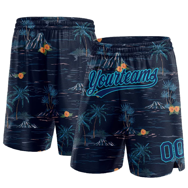 Men's basketball shorts bold-hybrid -Custom Navy Lakes Blue 3D Pattern Hawaii Palm Trees And Island Authentic Basketball Shorts