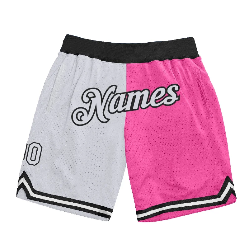 Men's basketball shorts elite-style -Custom Pink White-Black Authentic Throwback Split Fashion Basketball Shorts