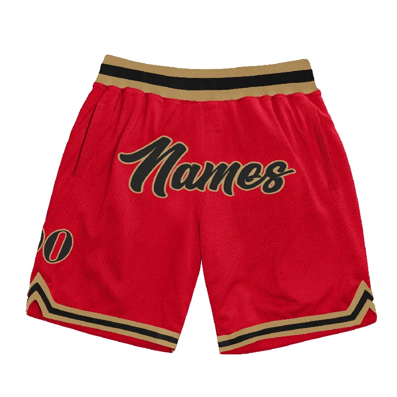 Men's basketball shorts lightweight-rugged -Custom Red Black-Old Gold Authentic Throwback Basketball Shorts