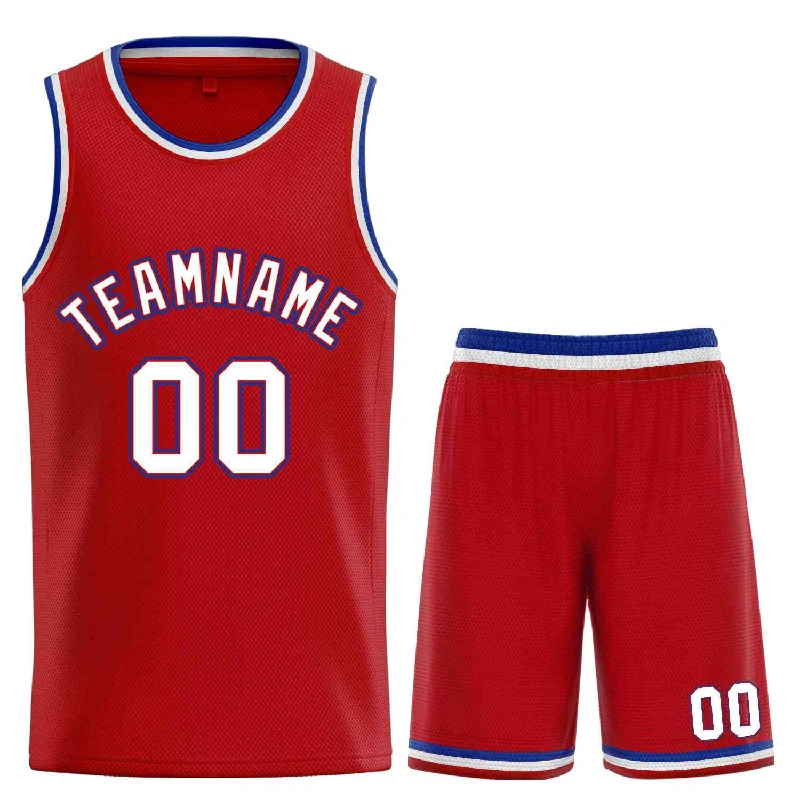 Men's basketball uniform quick dry shorts -Custom Red White-Royal Classic Sets Curved Basketball Jersey