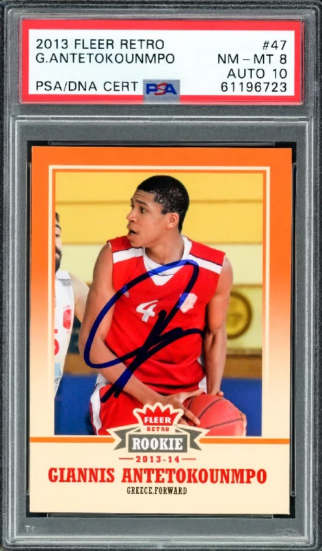 Men's basketball card trading set -Giannis Antetokounmpo Autographed 2013 Fleer Retro Rookie Card #47 Milwaukee Bucks PSA 8 Auto Grade Gem Mint 10 PSA/DNA #61196723