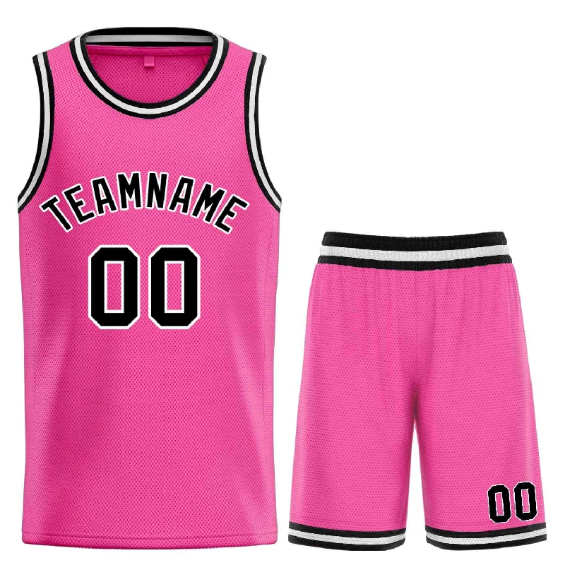 Men's basketball uniform brand name -Custom Pink Black-White Classic Sets Bull Basketball Jersey