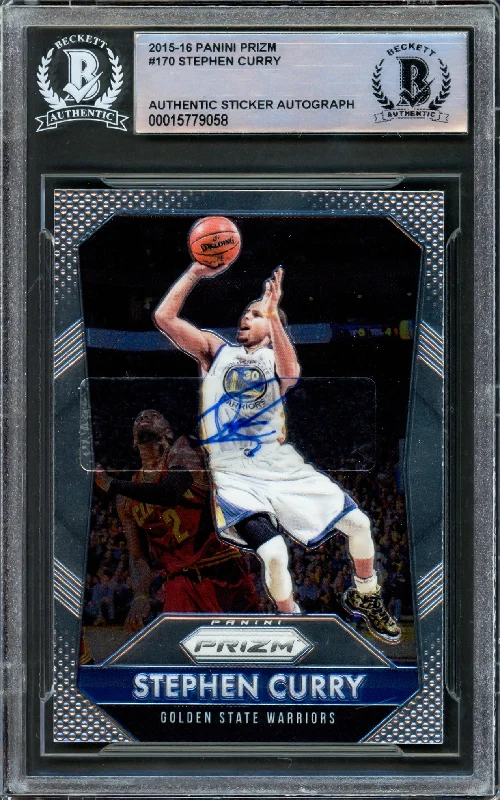 Men's basketball card rare insert -Stephen Curry Autographed 2015-16 Panini Prizm Card #170 Golden State Warriors Beckett BAS Stock #216840