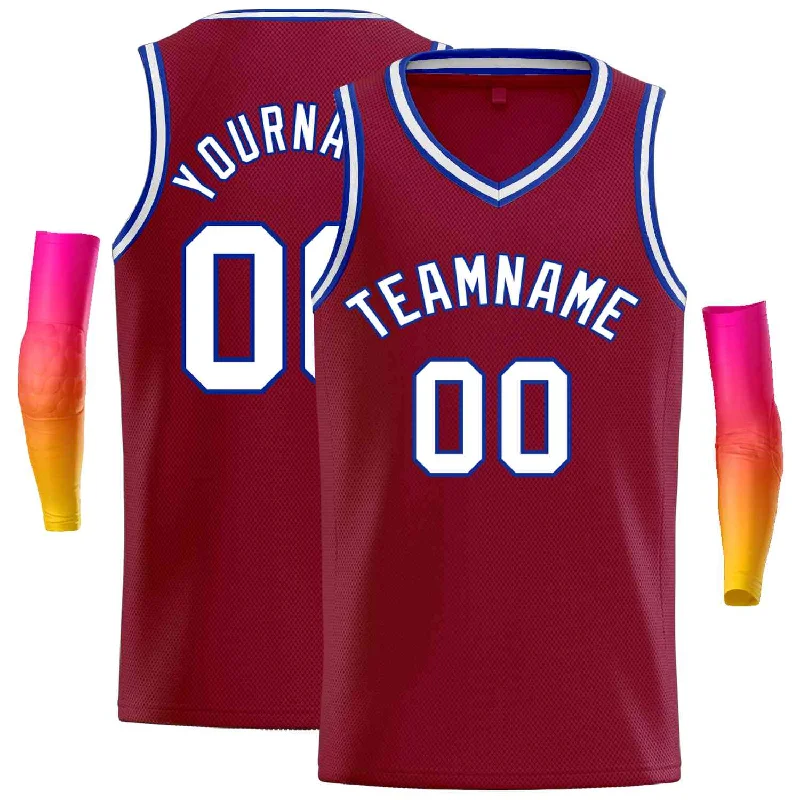 Men's basketball uniform competition ready -Custom Maroon White-Royal Classic Tops Men Casual Basketball Jersey