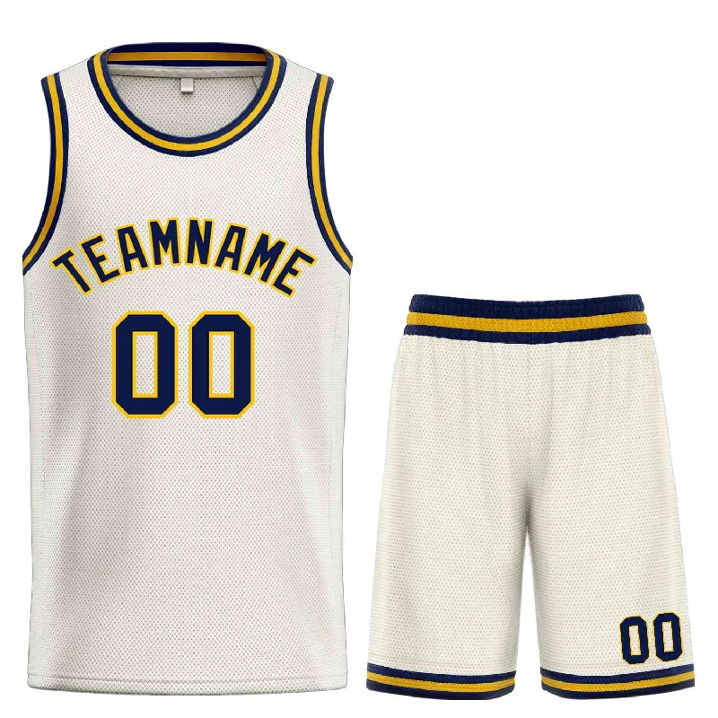 Men's basketball uniform team sale -Custom Cream Navy-Yellow Classic Sets Bull Basketball Jersey