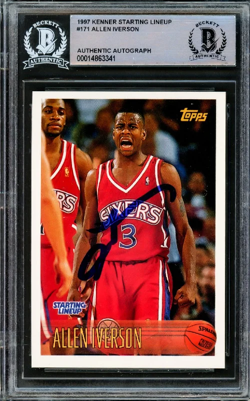 Men's basketball card performance lineup -Allen Iverson Autographed 1996-97 Topps Starting Lineup Rookie Card #171 Philadelphia 76ers Beckett BAS #14863341