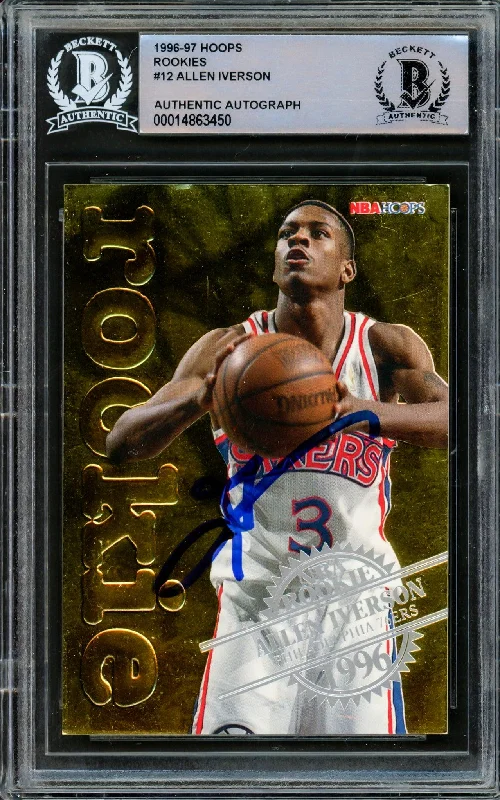 Men's basketball card light series -Allen Iverson Autographed 1996-97 Hoops NBA Rookie Card #12 Philadelphia 76ers Beckett BAS #14863450