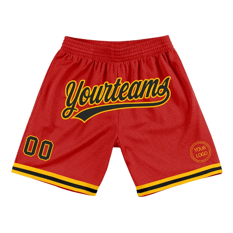 Men's basketball shorts cooling-pro -Custom Red Black-Gold Authentic Throwback Basketball Shorts