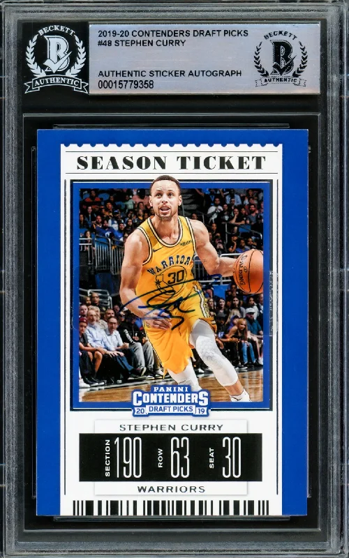 Men's basketball card pro decks -Stephen Curry Autographed 2019-20 Panini Contenders Draft Picks Card #48 Golden State Warriors Yellow Beckett BAS Stock #216849