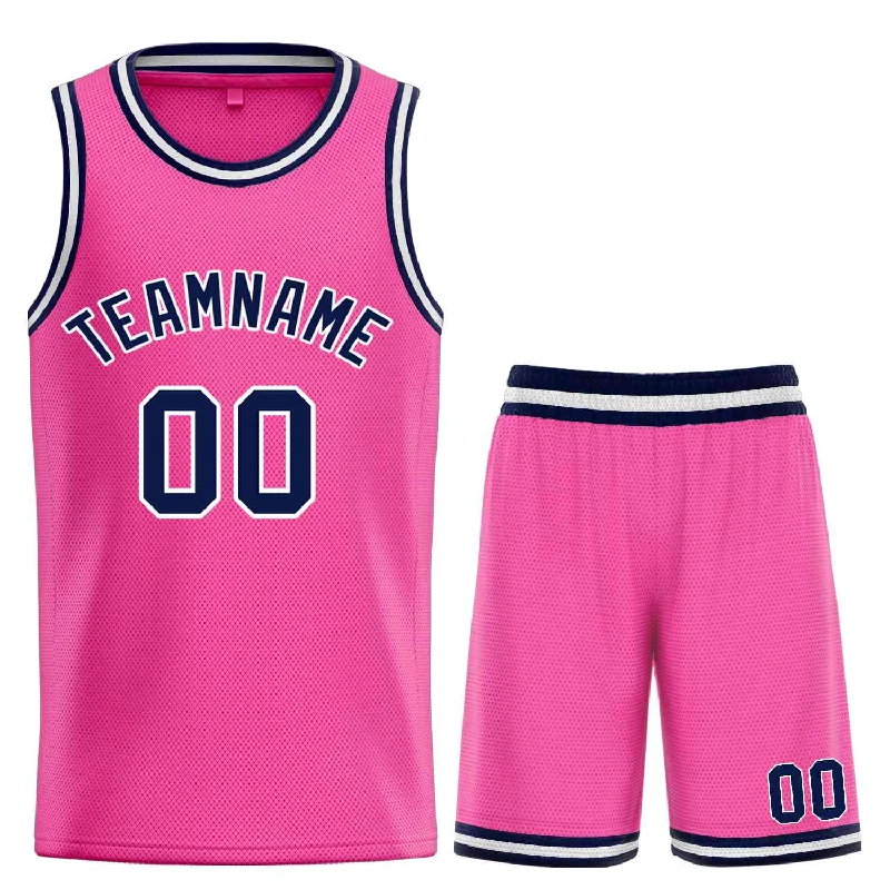 Men's basketball uniform lightweight sale -Custom Pink Navy-White Classic Sets Bull Basketball Jersey