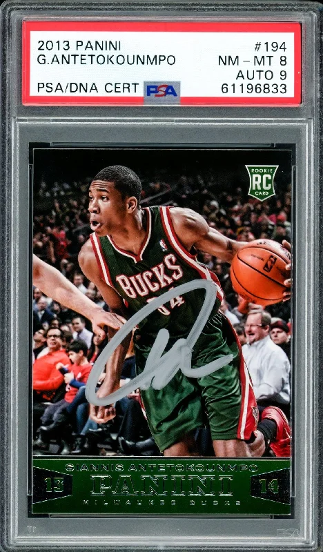 Men's basketball card player special -Giannis Antetokounmpo Autographed 2013 Panini Rookie Card #194 Milwaukee Bucks PSA 8 Auto Grade Mint 9 PSA/DNA #61196833