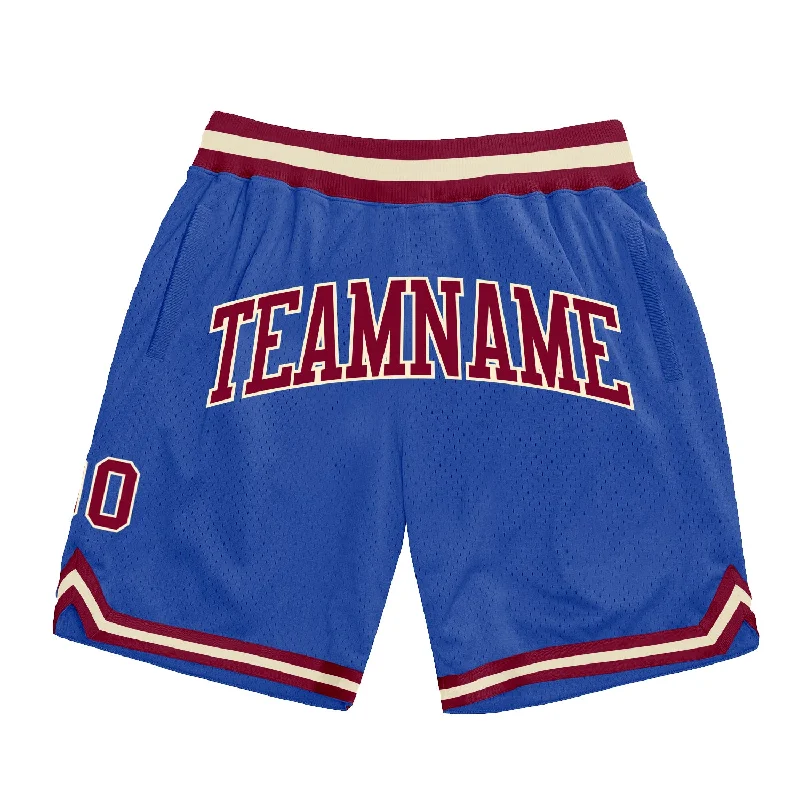 Men's basketball shorts sport-sleek -Custom Blue Maroon-Cream Authentic Throwback Basketball Shorts