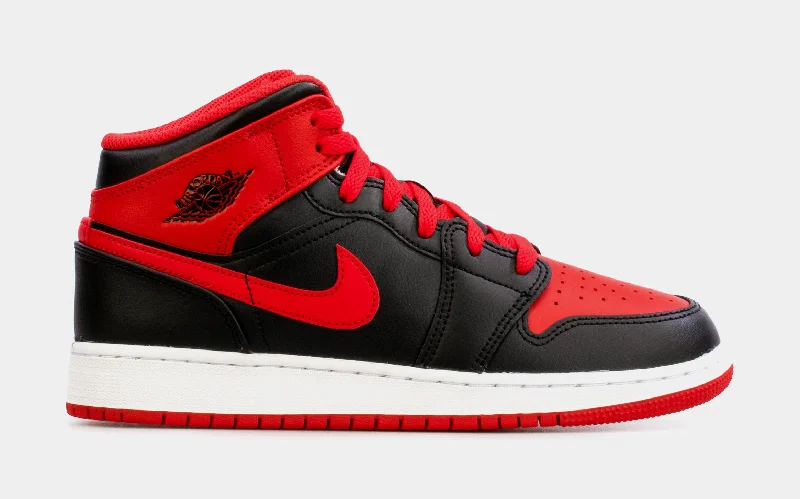 Basketball shoes fall -Air Jordan 1 Retro Mid Alternate Bred Grade School Lifestyle Shoes (Black/Red) Free Shipping