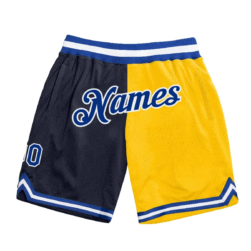 Men's basketball shorts lightweight-urban -Custom Navy Royal-Gold Authentic Throwback Split Fashion Basketball Shorts