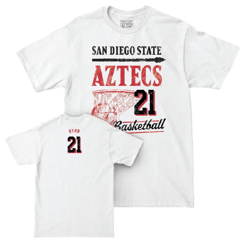 Men's basketball T-shirt squad set -SDSU Men's Basketball White Hardwood Comfort Colors Tee - Miles Byrd #21